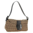 FENDI Zucchino Canvas Mamma Baguette Shoulder Bag Beige Silver Auth yk20536SAM-1