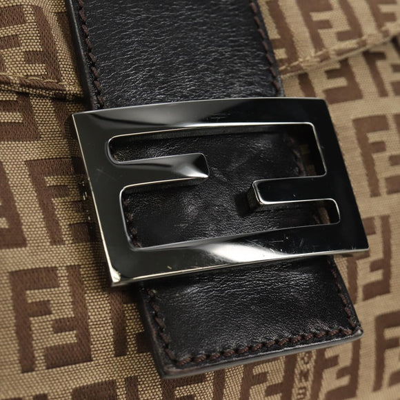 FENDI Zucchino Canvas Mamma Baguette Shoulder Bag Beige Silver Auth yk20536SAM