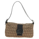 FENDI Zucchino Canvas Mamma Baguette Shoulder Bag Beige Silver Auth yk20536SAM-13