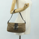 FENDI Zucchino Canvas Mamma Baguette Shoulder Bag Beige Silver Auth yk20536SAM-26