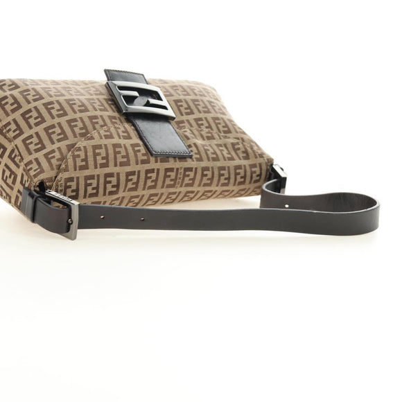 FENDI Zucchino Canvas Mamma Baguette Shoulder Bag Beige Silver Auth yk20536SAM