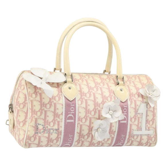 Christian Dior Trotter Canvas Hand Bag PVC Pink Silver Auth yk20537