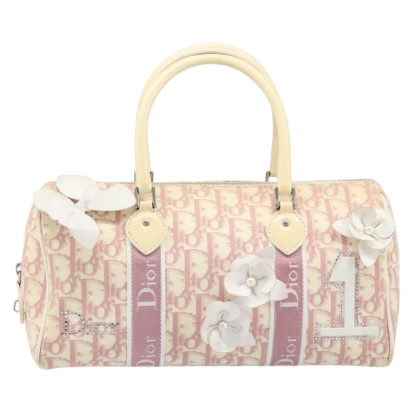 Christian Dior Trotter Canvas Hand Bag PVC Pink Silver Auth yk20537