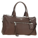 PRADA Hand Bag Leather 2way Brown Silver Auth yk20539SAM-1