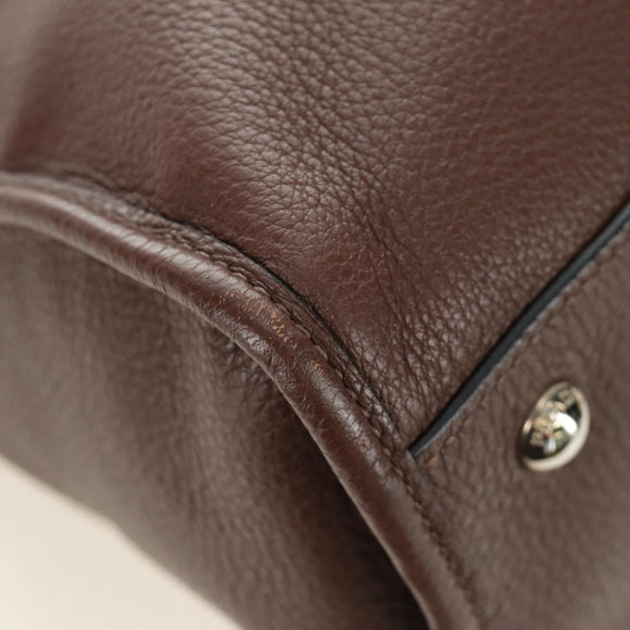 PRADA Hand Bag Leather 2way Brown Silver Auth yk20539SAM