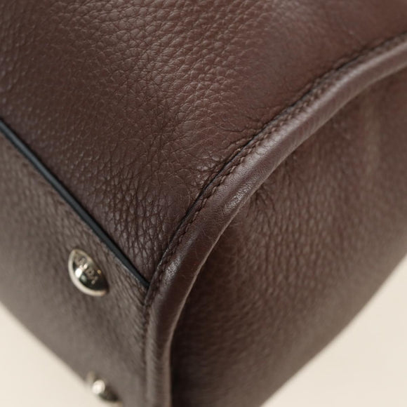 PRADA Hand Bag Leather 2way Brown Silver Auth yk20539SAM