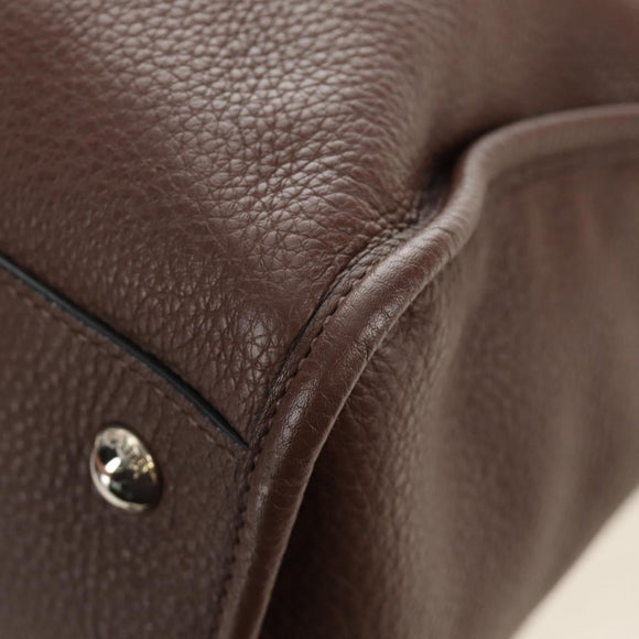 PRADA Hand Bag Leather 2way Brown Silver Auth yk20539SAM