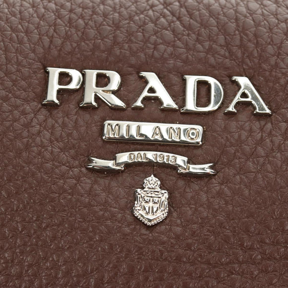 PRADA Hand Bag Leather 2way Brown Silver Auth yk20539SAM