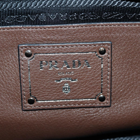 PRADA Hand Bag Leather 2way Brown Silver Auth yk20539SAM