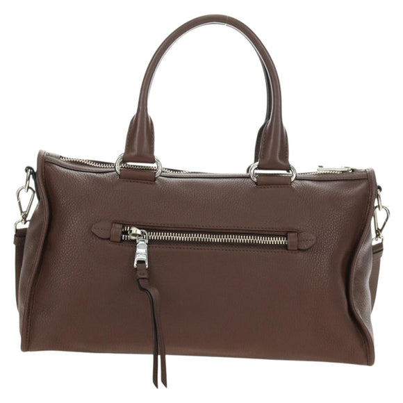 PRADA Hand Bag Leather 2way Brown Silver Auth yk20539SAM