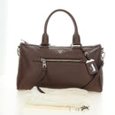 PRADA Hand Bag Leather 2way Brown Silver Auth yk20539SAM-32