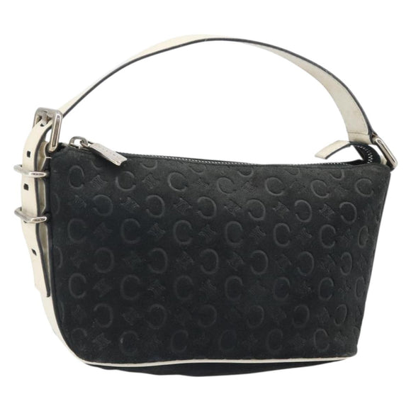 CELINE C Macadam Canvas Hand Bag Suede Black Silver Auth yk20542