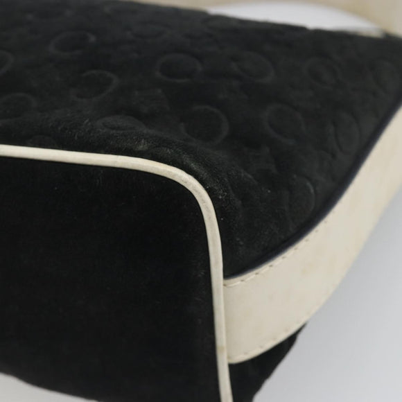 CELINE C Macadam Canvas Hand Bag Suede Black Silver Auth yk20542