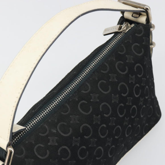 CELINE C Macadam Canvas Hand Bag Suede Black Silver Auth yk20542