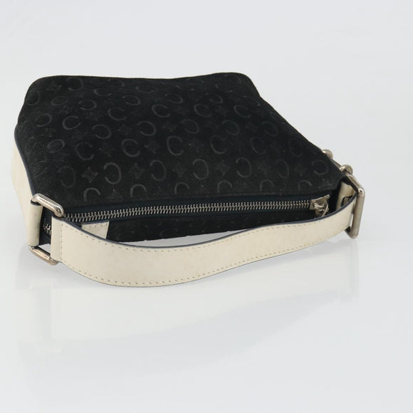 CELINE C Macadam Canvas Hand Bag Suede Black Silver Auth yk20542