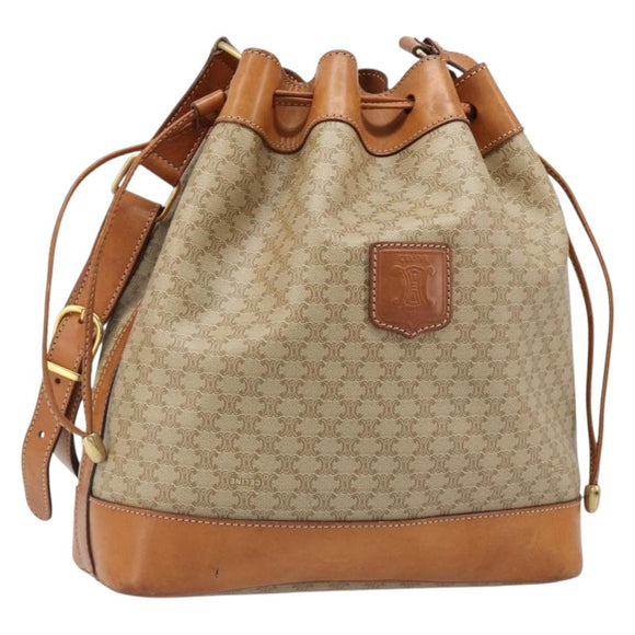 CELINE Macadam Canvas Shoulder Bag PVC Beige Gold Auth yk20544A