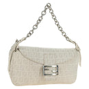 FENDI Zucchino Canvas Mamma Baguette Bag PVC White Silver Auth yk20548SAM-1
