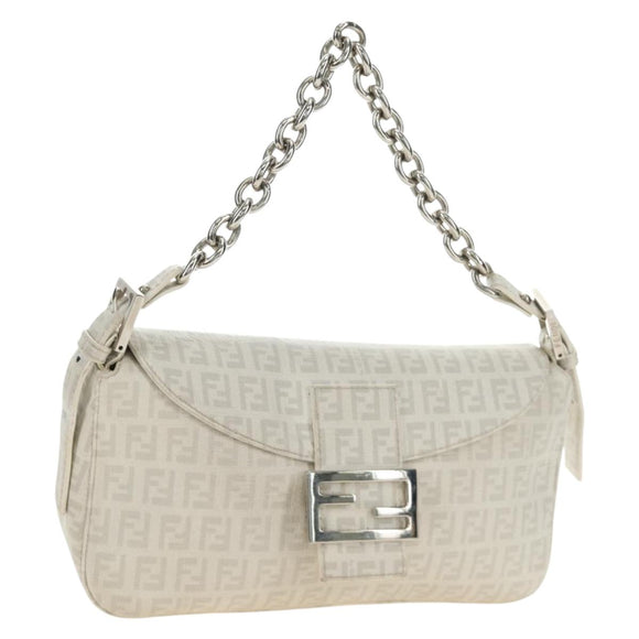 FENDI Zucchino Canvas Mamma Baguette Bag PVC White Silver Auth yk20548SAM