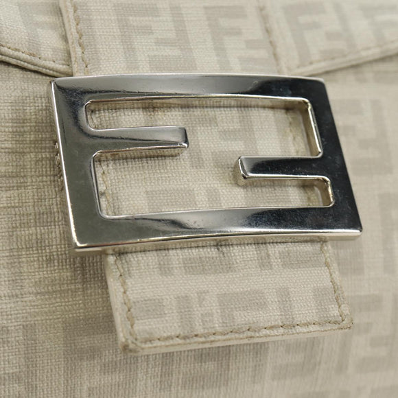 FENDI Zucchino Canvas Mamma Baguette Bag PVC White Silver Auth yk20548SAM