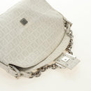 FENDI Zucchino Canvas Mamma Baguette Bag PVC White Silver Auth yk20548SAM-17