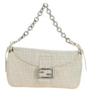 FENDI Zucchino Canvas Mamma Baguette Bag PVC White Silver Auth yk20548SAM-2
