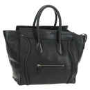 CELINE Luggage Mini Shopper Hand Bag Leather Black Silver Auth yk20549SAM-1