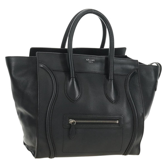 CELINE Luggage Mini Shopper Hand Bag Leather Black Silver Auth yk20549SAM