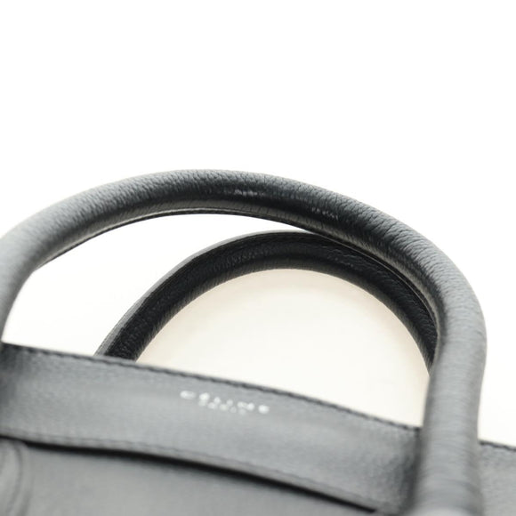 CELINE Luggage Mini Shopper Hand Bag Leather Black Silver Auth yk20549SAM