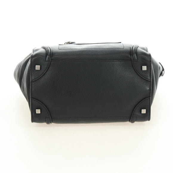 CELINE Luggage Mini Shopper Hand Bag Leather Black Silver Auth yk20549SAM