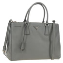 PRADA Hand Bag Safiano Leather 2way Gray Silver Auth yk20551SAM-1
