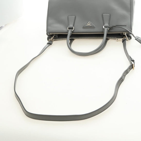 PRADA Hand Bag Safiano Leather 2way Gray Silver Auth yk20551SAM