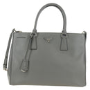 PRADA Hand Bag Safiano Leather 2way Gray Silver Auth yk20551SAM-2