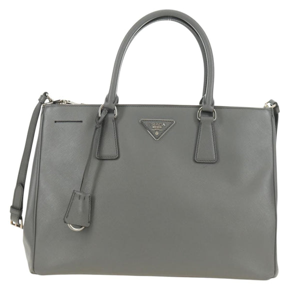 PRADA Hand Bag Safiano Leather 2way Gray Silver Auth yk20551SAM