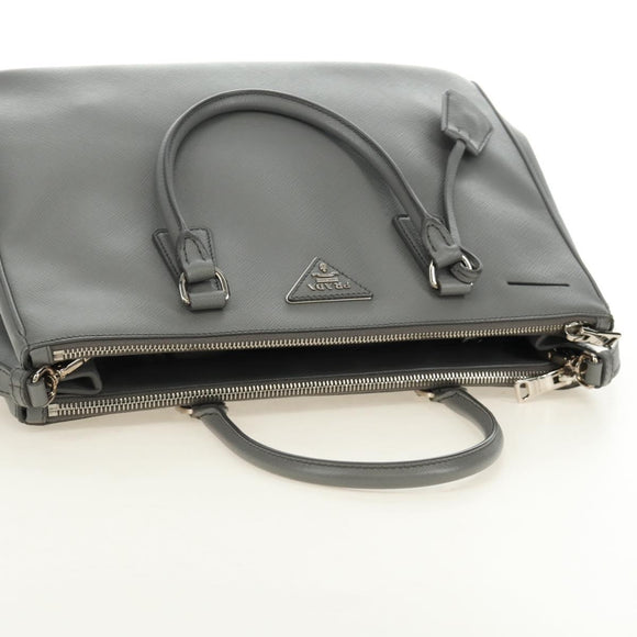 PRADA Hand Bag Safiano Leather 2way Gray Silver Auth yk20551SAM