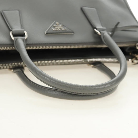 PRADA Hand Bag Safiano Leather 2way Gray Silver Auth yk20551SAM