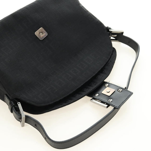 FENDI Zucchino Canvas Mamma Baguette Shoulder Bag Black Silver Auth yk20555SAM