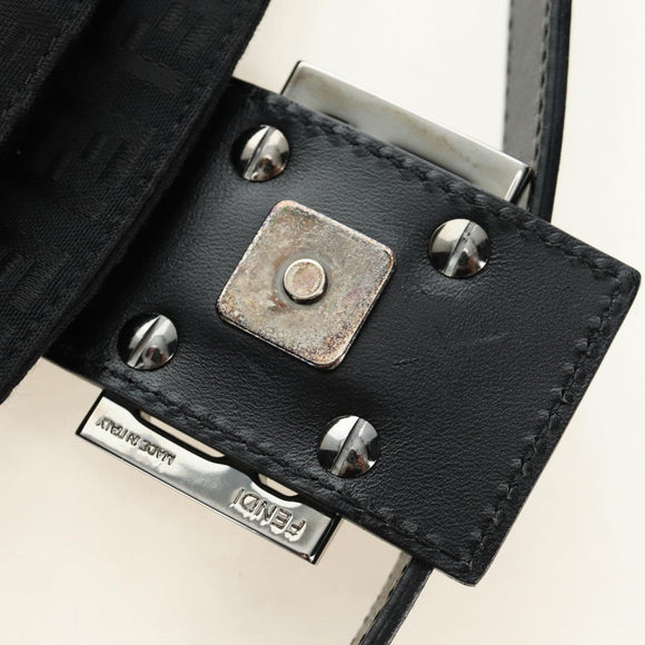 FENDI Zucchino Canvas Mamma Baguette Shoulder Bag Black Silver Auth yk20555SAM