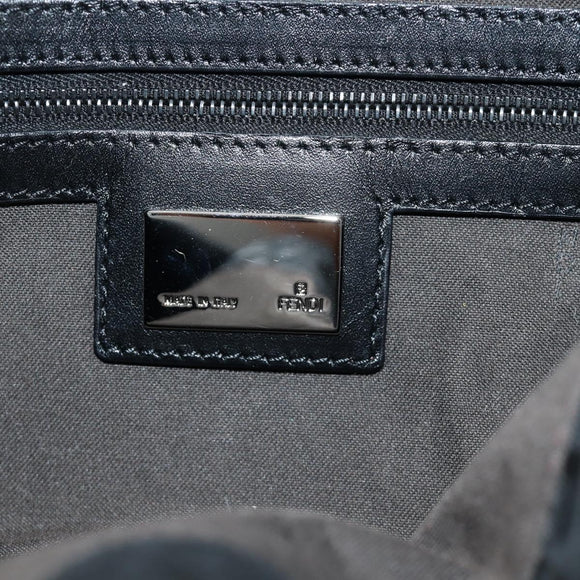 FENDI Zucchino Canvas Mamma Baguette Shoulder Bag Black Silver Auth yk20555SAM