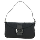 FENDI Zucchino Canvas Mamma Baguette Shoulder Bag Black Silver Auth yk20555SAM-13