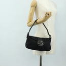 FENDI Zucchino Canvas Mamma Baguette Shoulder Bag Black Silver Auth yk20555SAM-26