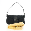FENDI Zucchino Canvas Mamma Baguette Shoulder Bag Black Silver Auth yk20555SAM-12