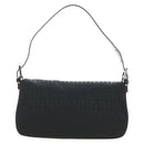 FENDI Zucchino Canvas Mamma Baguette Shoulder Bag Black Silver Auth yk20555SAM-2