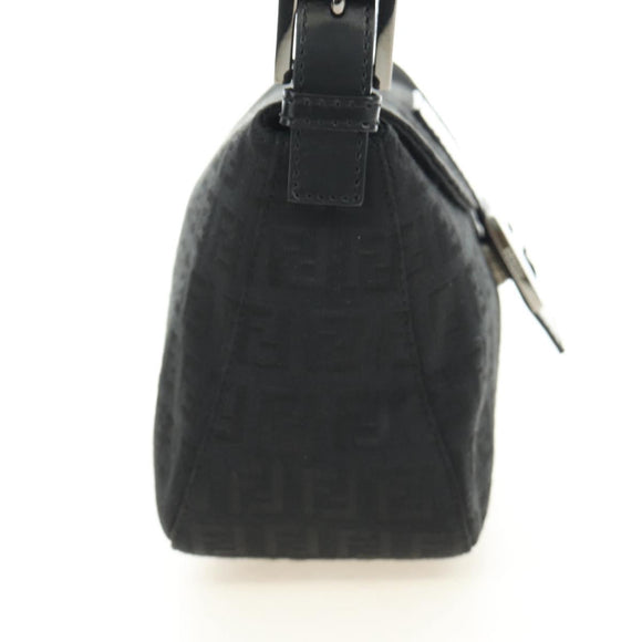 FENDI Zucchino Canvas Mamma Baguette Shoulder Bag Black Silver Auth yk20555SAM
