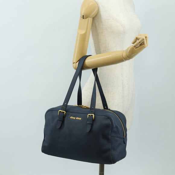 Miu Miu Shoulder Bag Leather Navy Gold Auth yk20559SAM