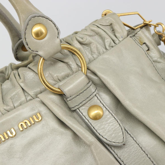 Miu Miu Hand Bag Leather 2way Gray Gold Auth yk20560A