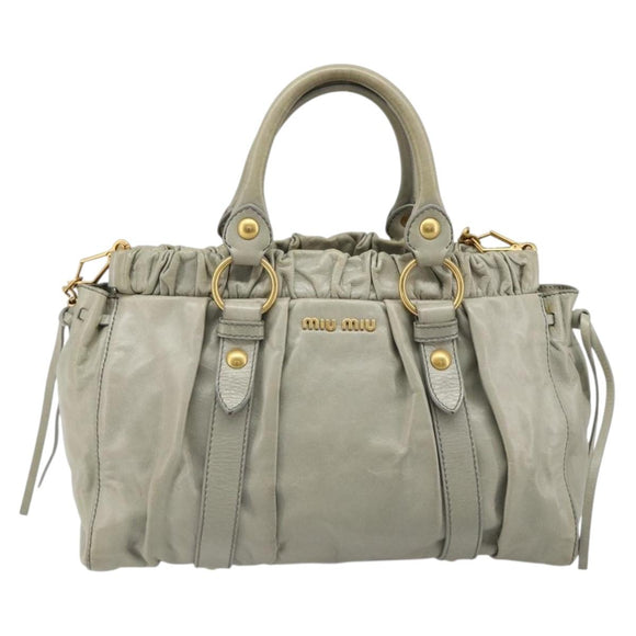 Miu Miu Hand Bag Leather 2way Gray Gold Auth yk20560A