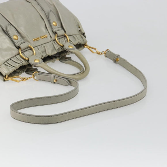 Miu Miu Hand Bag Leather 2way Gray Gold Auth yk20560A