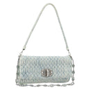 Miu Miu Matelasse Bijoux Chain Shoulder Bag Leather Blue Silver Auth yk20565A-1
