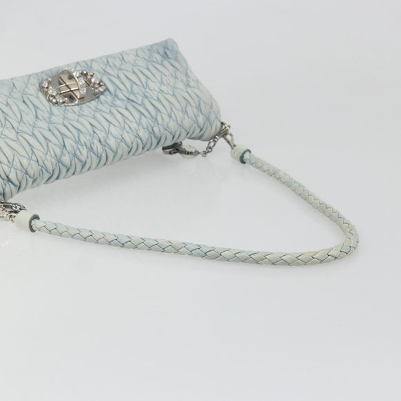 Miu Miu Matelasse Bijoux Chain Shoulder Bag Leather Blue Silver Auth yk20565A