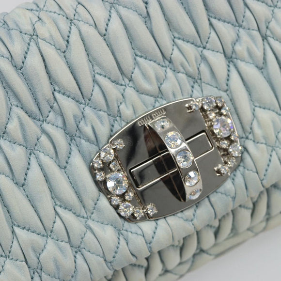 Miu Miu Matelasse Bijoux Chain Shoulder Bag Leather Blue Silver Auth yk20565A